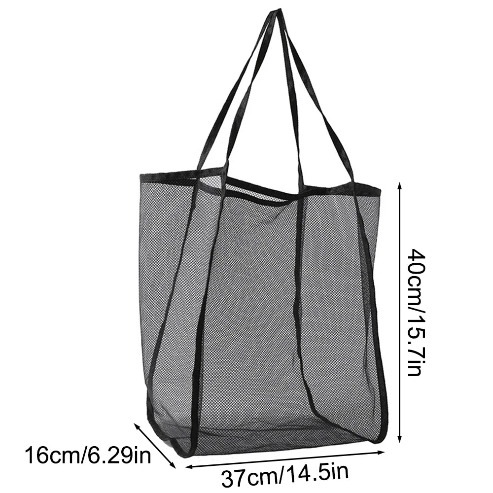 Mesh Beach Bag, Cosmetic Pouch Large Beach Tote with Zipper Pocket for Family Pool Bag for Toys & Vacation Essentials