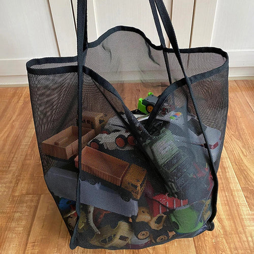 Mesh Beach Bag, Cosmetic Pouch Large Beach Tote with Zipper Pocket for Family Pool Bag for Toys & Vacation Essentials