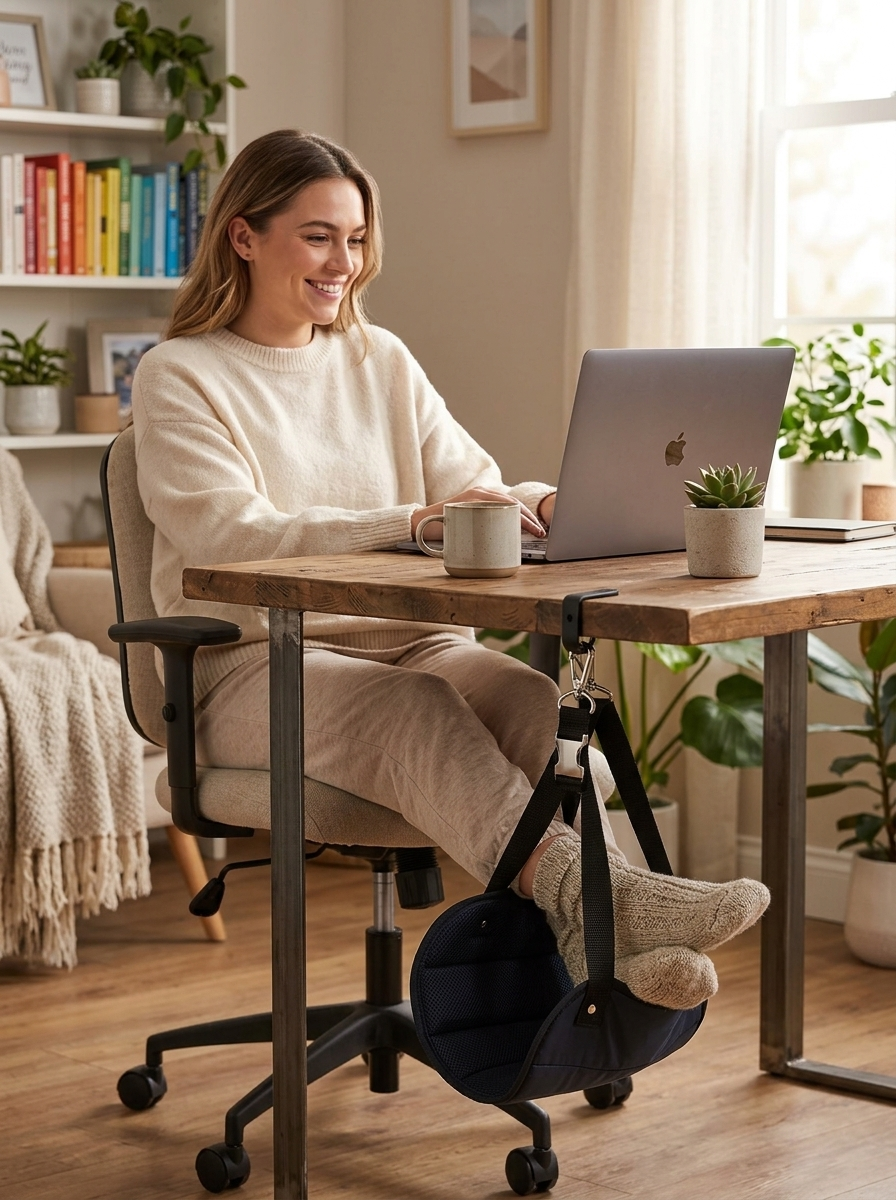 MereVivo Reise-Fußstütze | Fußhängematte für Flugzeug, Büro & Homeoffice