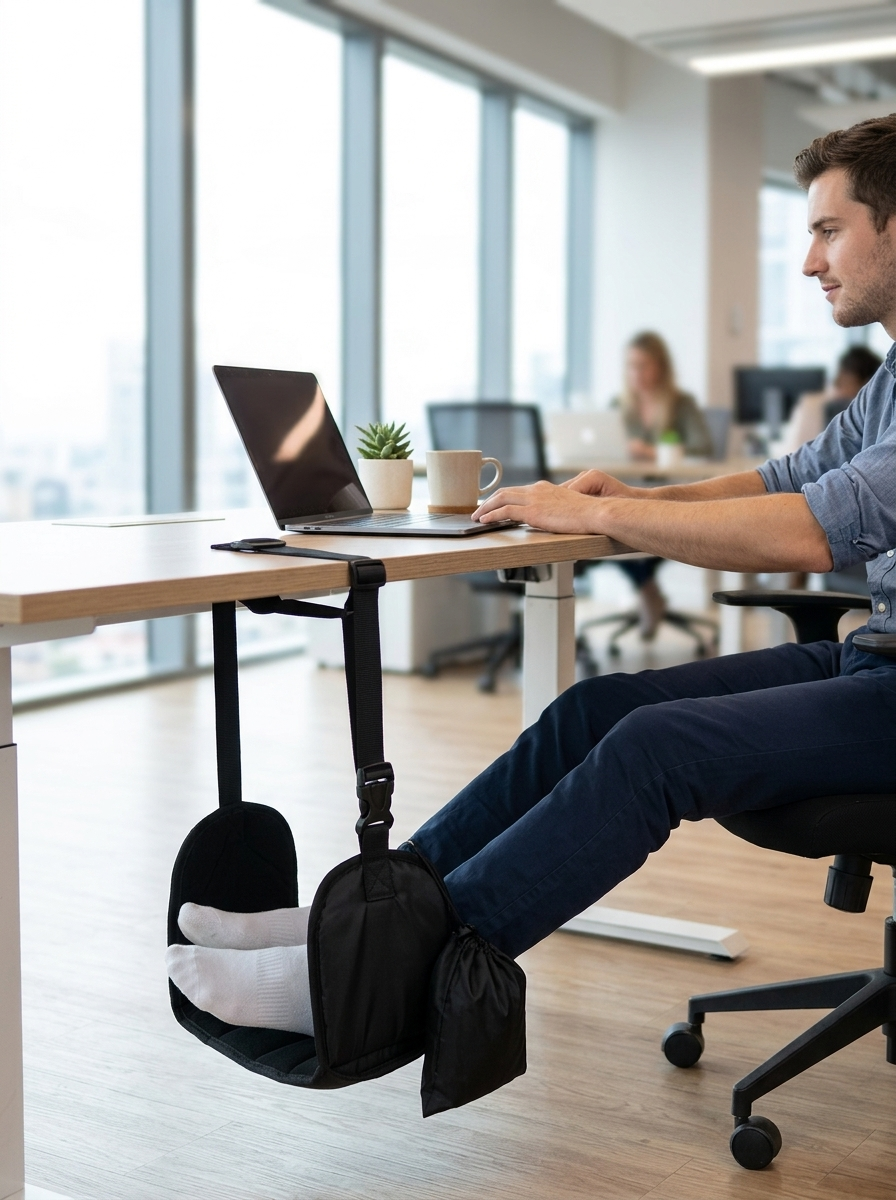 MereVivo Reise-Fußstütze | Fußhängematte für Flugzeug, Büro & Homeoffice