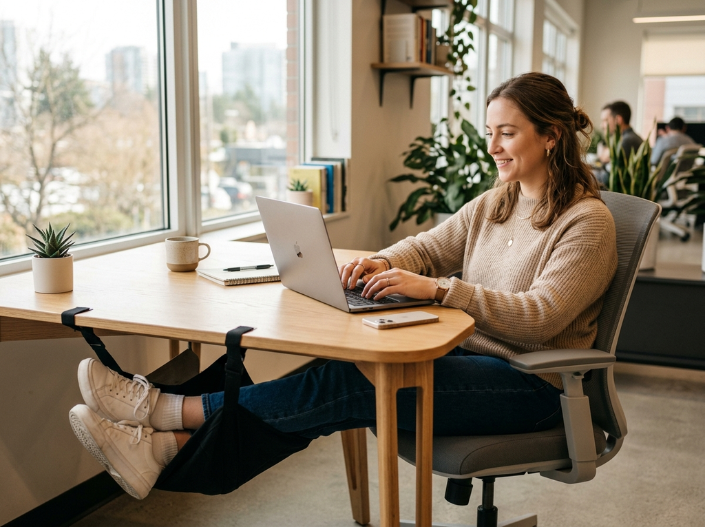 MereVivo Reise-Fußstütze | Fußhängematte für Flugzeug, Büro & Homeoffice