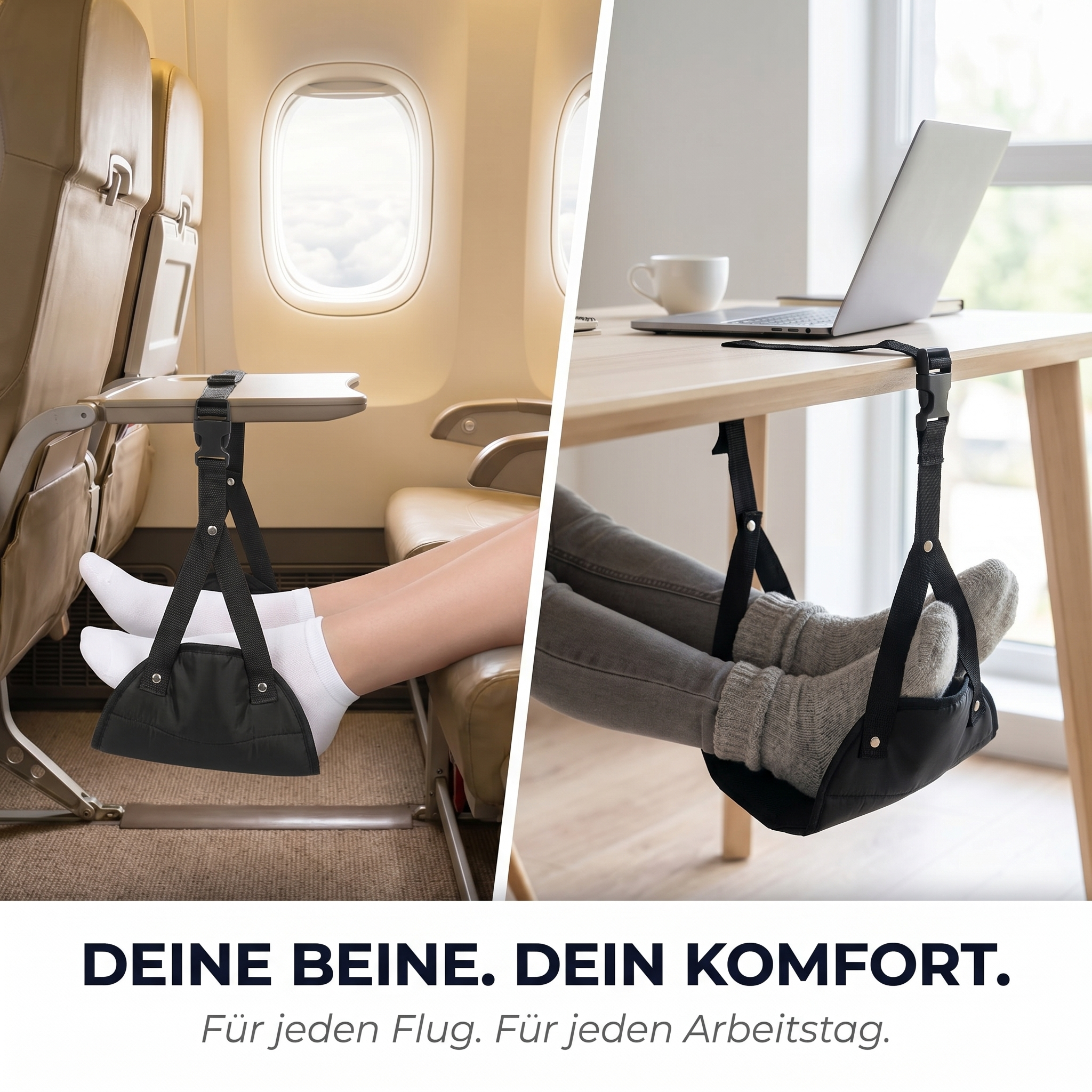 MereVivo Reise-Fußstütze | Fußhängematte für Flugzeug, Büro & Homeoffice
